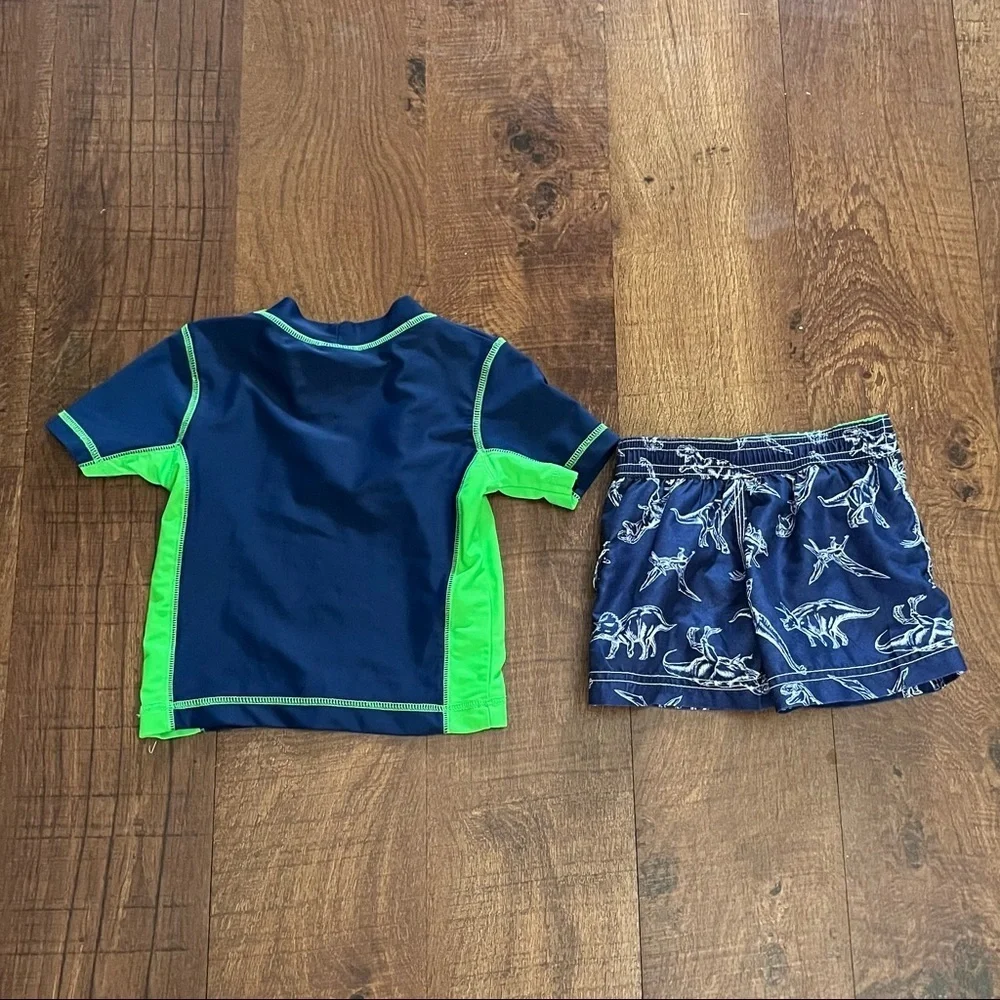 Baby toddler boy dinosaur 2 piece swim Sz 12 months rash guard trunks